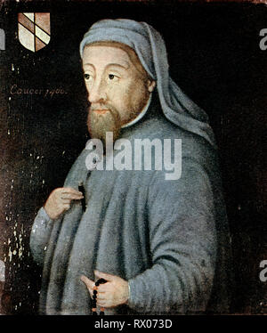 Geoffrey Chaucer (c1343-1400), 17. Jahrhundert, Öl auf Schalttafel. Geoffrey Chaucer (c1343-1400), englischer Dichter und Autor. Stockfoto