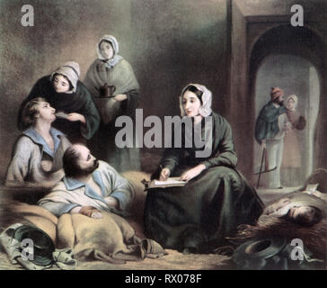 Florence Nightingale im Krankenhaus, Scutari, 1. Januar 1855. Von J. A. Vinter, nach Henry Barraud (1811-1874). Florence Nightingale (1820-1910), englischer Sozialreformer, Statistiker und Begründer der modernen Krankenpflege. Hier haben wir Briefe für verwundete Soldaten geschrieben. Stockfoto