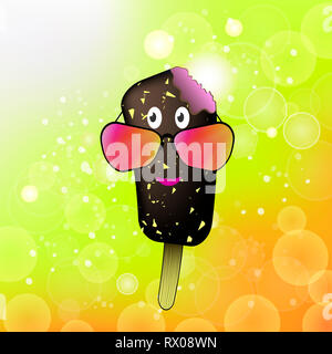 Cartoon Eis Symbol mit farbigen Sonnenbrille auf Sommer gelb Hintergrund Stockfoto