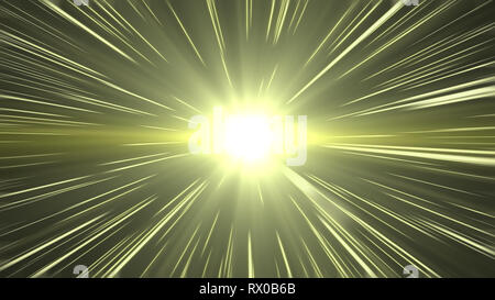 Warme Lichtstrahl Hyperraum Reisen. Fantasy Bild zeigt eine fast Lichtgeschwindigkeit kosmische reisen. Stockfoto