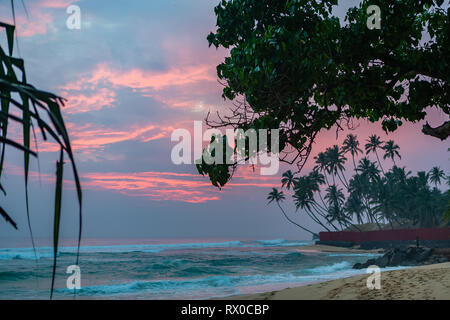 Rosa Sonnenuntergang in Unawatuna, Sri Lanka. Stockfoto