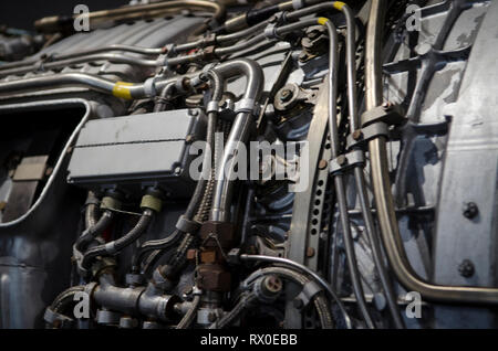 Dual turbojet Engine für ukrainische Flugzeuge aus nächster Nähe. Die Ukraine Stockfoto