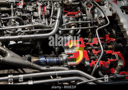 Dual turbojet Engine für ukrainische Flugzeuge aus nächster Nähe. Die Ukraine Stockfoto
