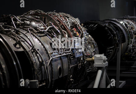 Dual turbojet Engine für ukrainische Flugzeuge aus nächster Nähe. Die Ukraine Stockfoto