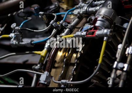 Dual turbojet Engine für ukrainische Flugzeuge aus nächster Nähe. Die Ukraine Stockfoto