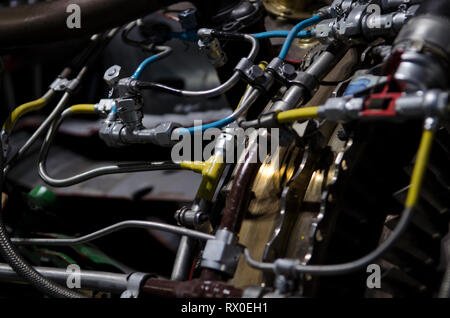 Dual turbojet Engine für ukrainische Flugzeuge aus nächster Nähe. Die Ukraine Stockfoto