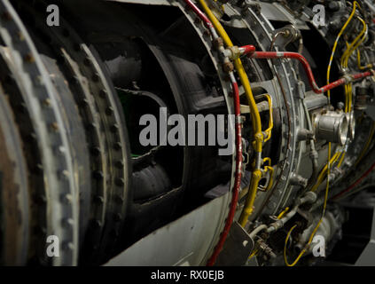 Dual turbojet Engine für ukrainische Flugzeuge aus nächster Nähe. Die Ukraine Stockfoto