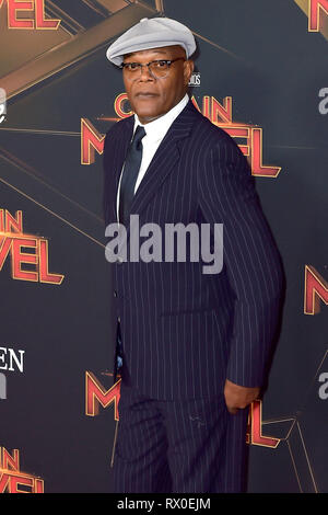 Samuel L. Jackson die Teilnahme an der "Captain Marvel" Weltpremiere auf El Captian Theater am 4. März 2019 in Los Angeles, Kalifornien. Stockfoto