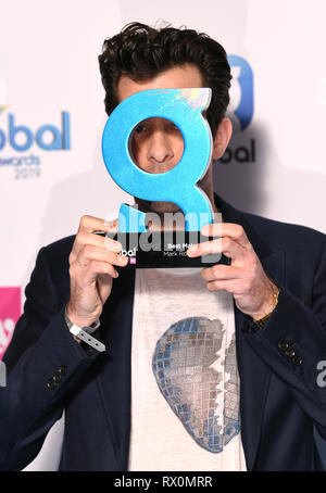 Mark Ronson gewinnt der beste männliche Award bei den Global Awards 2019 mit sehr.co.uk am Londoner Eventim Apollo Hammersmith statt. Stockfoto