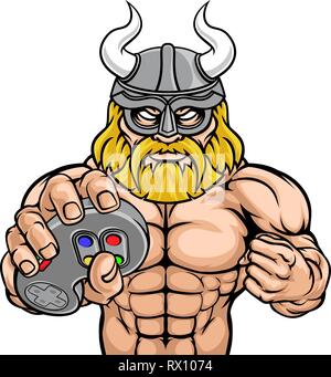 Viking Gamer Gladiator Warrior Controller Maskottchen Stock Vektor