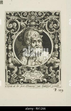 Hector von Troy, Platte aus der Neun Glaubenshelden. Nicolaes de Bruyn (Flämisch, 1571-1656); veröffentlicht durch Assuerus van Londerseel (Flämisch, 1572-1635). Datum: 1594. Abmessungen: 117 × 88 mm (Bild); 124 × 91 mm (Platte); 197 × 153 mm (Blatt). Gravur in Schwarz auf Creme Bütten. Herkunft: Flandern. Museum: Das Chicago Art Institute. Stockfoto