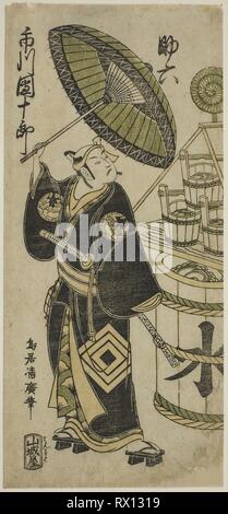 Der Schauspieler Ichikawa Danjuro IV als Sukeroku im Spiel "Choseiden Fudan-zakura, 'am Nakamura Theater im vierten Monat, 1756 durchgeführt. Torii Kiyohiro; Japanisch, Aktive c. 1737-76. Datum: 1756. Abmessungen: 11 5/8 x 5 3/8 in. Farbe holzschnitt; hosoban, benizuri-e. Herkunft: Japan. Museum: Das Chicago Art Institute. Stockfoto