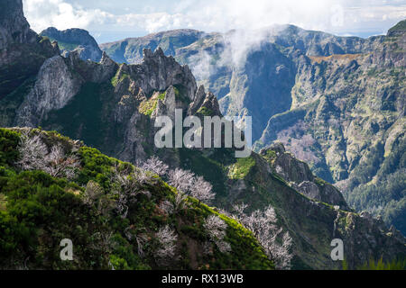 Zentralmassiv Madeiras an Bescheinigungen zwischen den höchsten Bergen Pico Arieiro und Pico Ruivo, Madeira, Portugal, zentrale Bergkette Europa | Madeira zwische Stockfoto