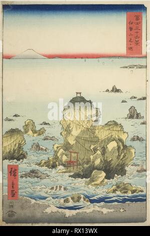 Futami Bay in der Provinz Ise (Ise Futamigaura), aus der Serie "36 Ansichten des Berges Fuji (Fuji sanjurokkei)". Utagawa Hiroshige?? ??; Japanisch, 1797-1858. Datum: 1857-1858. Abmessungen: 34,7 x 23 cm (13 11/16 x 9 1/16 in.). Farbe holzschnitt; Oban. Herkunft: Japan. Museum: Das Chicago Art Institute. Stockfoto