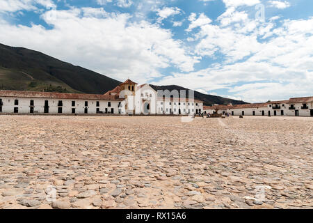 Panoramablick von Villa de Leyva Hauptplatz in Boyacá Stockfoto