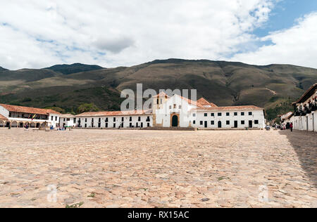 Panoramablick von Villa de Leyva Hauptplatz in Boyacá Stockfoto