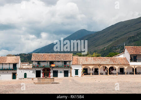 Panoramablick von Villa de Leyva Hauptplatz in Boyacá Stockfoto