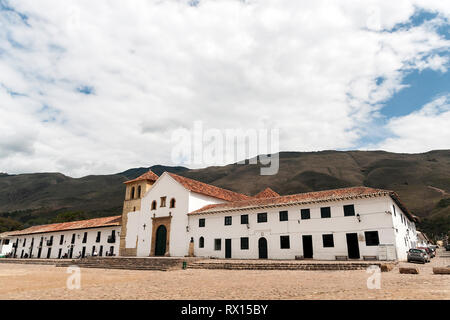 Panoramablick von Villa de Leyva Hauptplatz in Boyacá Stockfoto