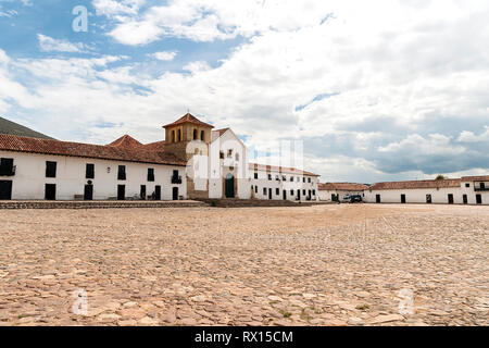 Panoramablick von Villa de Leyva Hauptplatz in Boyacá Stockfoto