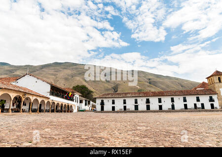 Panoramablick von Villa de Leyva Hauptplatz in Boyacá Stockfoto