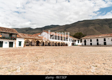 Panoramablick von Villa de Leyva Hauptplatz in Boyacá Stockfoto