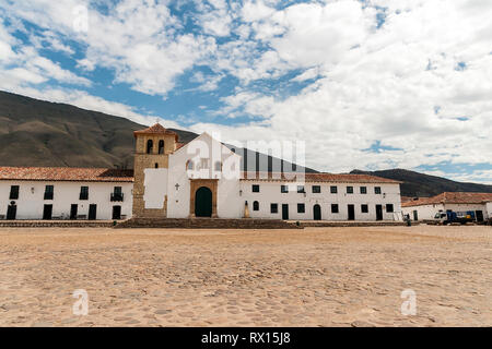 Panoramablick von Villa de Leyva Hauptplatz in Boyacá Stockfoto