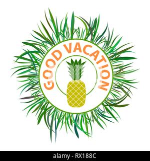 Red Gute Ferienhäuser Text mit Grünen frisches Gras Frame und Ananas. Ferienhäuser Typografie Stempel Stock Vektor