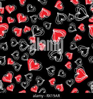 Chaotische Textur mit viele Liebe schildern. Hand gezeichnet Hintergrund mit Herzen. Nahtlose grungy Muster 10 eps Stock Vektor