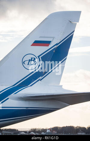 Prestwick, Großbritannien. März 2019. Der russische Riese, bekannt als Antanov 124-100 Commercial Transport Aircraft gesehen am Prestwick International Airport. Stockfoto