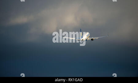 Prestwick, Großbritannien. Vom 7. März 2019. Ryanair Boeing 737-8 ALS (Reg: EI-FIL) Abflug Prestwick International Airport. Dieses Flugzeug ist eine der nächsten Generation Stockfoto