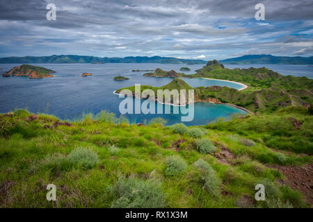 Padar ist eine kleine Insel zwischen Komodo und Rinca Inseln Komodo Archipel. Es ist die 3. größte Insel Komodo National Park. Stockfoto