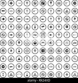 100 Verkehrsschilder Symbole in einem einfachen Stil eingerichtet Stock Vektor
