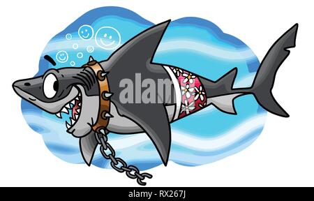 Cartoon great white shark Bremsen frei von seinen Ketten Vector Illustration Stock Vektor