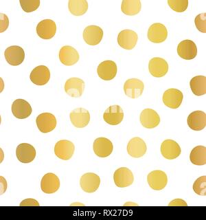 Handgezeichnete Tupfen Goldfolie auf weißem nahtlosem Vektorhintergrund. Goldene Kreise wiederholendes Muster. Eleganter Hintergrund. Für Einladung verwenden Stock Vektor