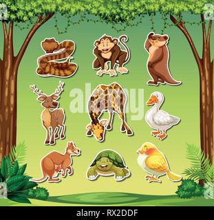 Einstellen der Tiere Aufkleber Abbildung Stock Vektor