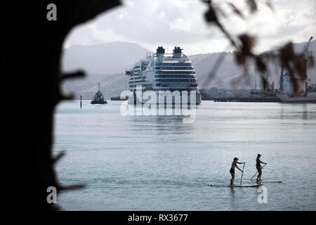 Bild von Tim Manschette - 25. Januar 2019 - Ankunft der Kreuzfahrtschiff Seabourn Encore in Nelson, Neuseeland Stockfoto