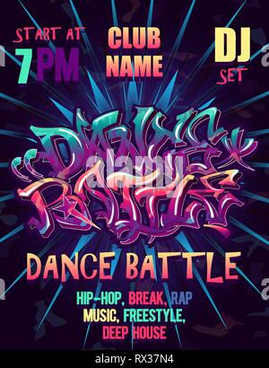 Tanz battle Party Poster neon Light graffiti Design Konzept Stock Vektor