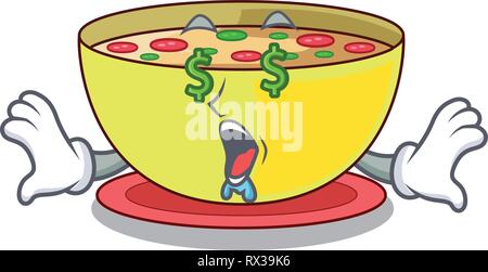 Geld Auge corn Chowder in einem Cartoon Platte Stock Vektor