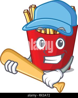 Spielen Baseball Pommes frites über Cartoon tisch holz Stock Vektor