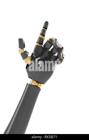 Roboter Hand, Zeigefinger, auf weißem Hintergrund. 3D-Darstellung Stockfoto