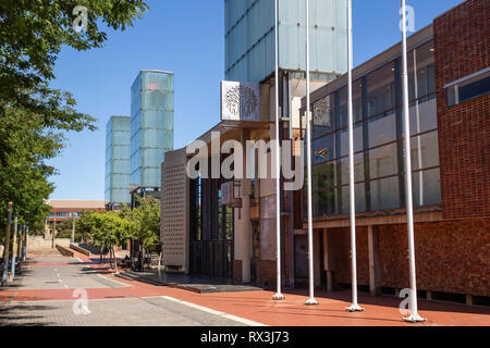 Johannesburg, Südafrika, 17. Februar 2019: Außenansicht des Verfassungsgerichts in der Stadt. Stockfoto