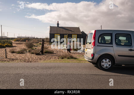 Derek Jarmans Garten und Wohnung, Prospect Cottage, Dunghness, Kent, Großbritannien Stockfoto