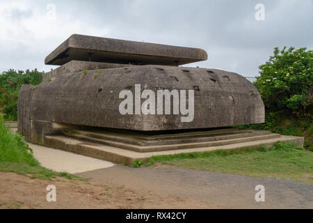 Deutschen reichen und Beobachtungsposten an der Batterie Longues-Sur-Mer befindet sich westlich von Arromanches-Les-Bains in der Normandie. Stockfoto