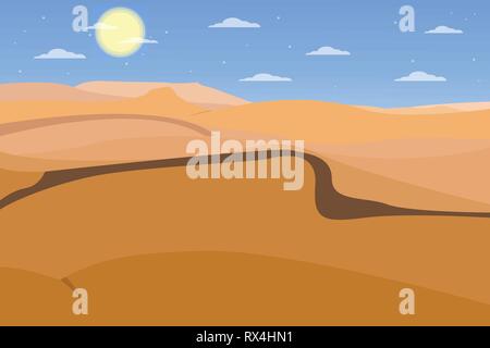 Flache Bauweise Wüstenlandschaft illustrator Vektor. Landschaften der Wüste am Mittag Landschaft Stock Vektor