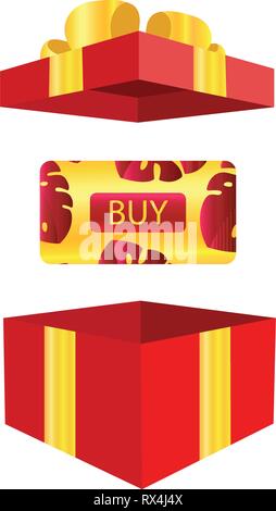 Vektor von eleganten Geschenkgutscheinen mit realistischen roten Schleifen, Geschenkboxen, Spielzeug, Bändern. Festlicher Hintergrund für die Gestaltung von Geschenkkarten, Coupons und Urlaub Stock Vektor