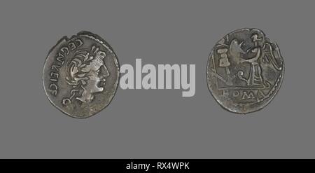 Quinarius (Münze), den Gott Apollo. Roman. Datum: 97 BC. Abmessungen: Durchm. 1,7 cm; 1,87 g. Silber. Herkunft: Römische Reich. Museum: Das Chicago Art Institute. Thema: Alte römische. Stockfoto