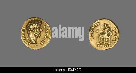 Aureus (Münze), Lucius Aelius Caesar. Roman. Datum: 138 AD. Abmessungen: Durchm. 2 cm; 7.23 g. Gold. Herkunft: Rom. Museum: Das Chicago Art Institute. Thema: Alte römische. Stockfoto