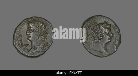 Tetradrachme (Münze) Darstellung von Kaiser Nero. Roman, in Alexandria, Ägypten. Datum: 54 AD-68 AD. Abmessungen: Durchm. 2,5 cm; 13.05 g. Billon. Herkunft: Ägypten. Museum: Das Chicago Art Institute. Thema: Alte ägyptische. Stockfoto