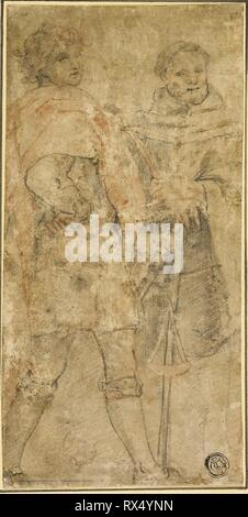 St. Michael und San Giovanni Gualberto. Nachdem Andrea del Sarto; Italienisch, 1486-1530. Datum: 1580-1599. Abmessungen: 204 x 101 mm. Schwarze und rote Kreide auf tan-Bütten, festgelegt auf Elfenbein Bütten, legte sich auf Creme webte Karte. Herkunft: Italien. Museum: Das Chicago Art Institute. Stockfoto