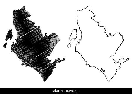 North Ayrshire (Vereinigtes Königreich, Schottland, lokale Regierung in Schottland) Karte Vektor-illustration, kritzeln Skizze North Ayrshire Karte Stock Vektor